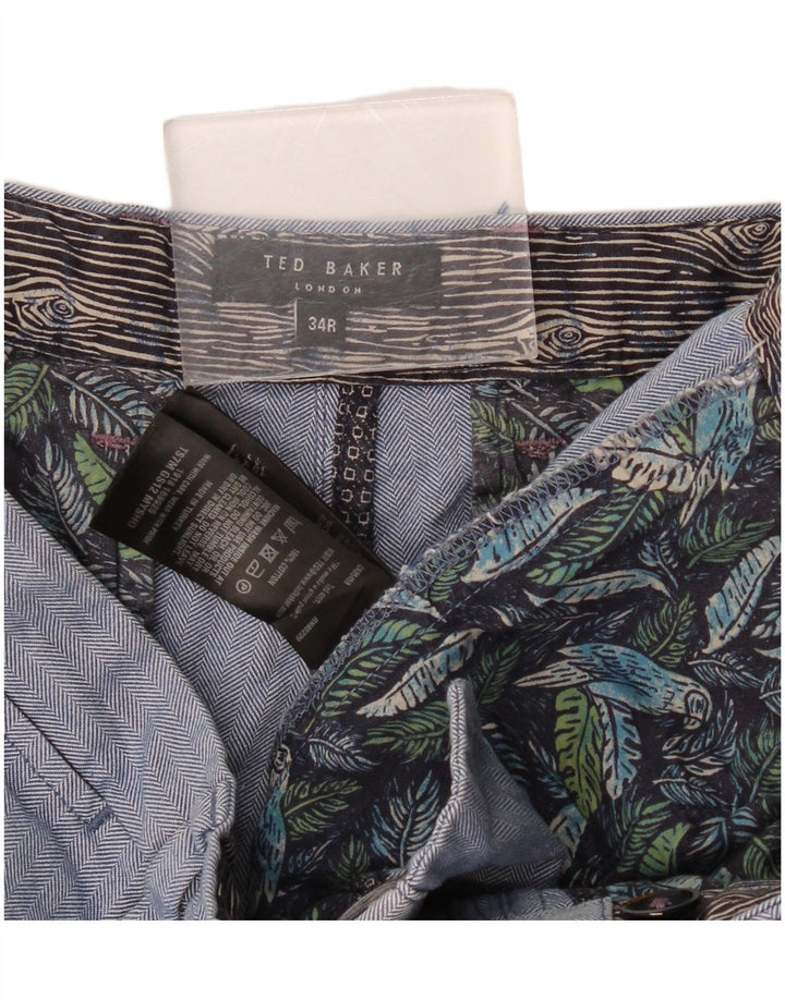 Ted Baker Mens Chino Shorts W34 Large Blue Herringbone Cotton