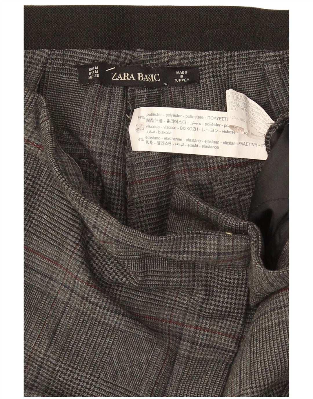Zara Womens Slim Chino Trousers Medium W32 L26 Grey Check Polyester