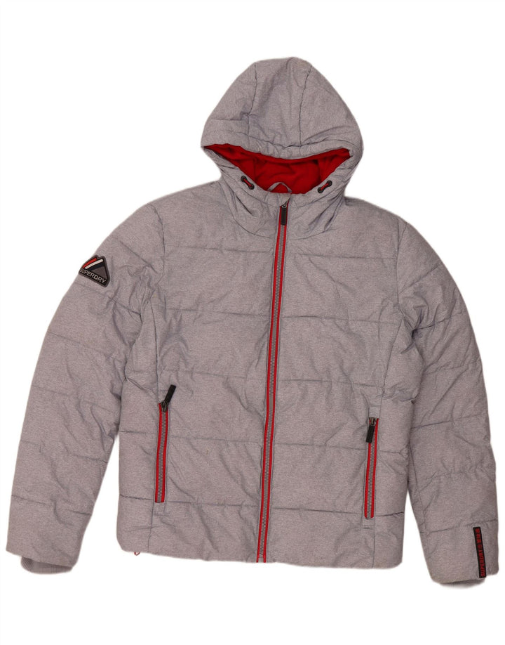SUPERDRY Mens Hooded Padded Jacket UK 38 Medium Grey Polyester