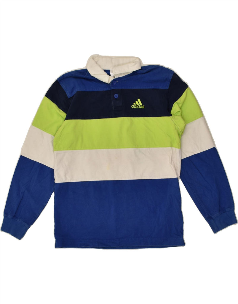 ADIDAS Boys Long Sleeve Polo Shirt 11-12 Years Large Blue Colourblock | Vintage Adidas | Thrift | Second-Hand Adidas | Used Clothing | Messina Hembry 