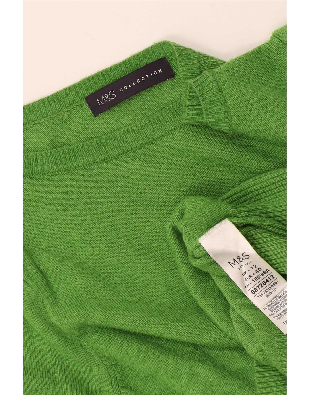 Marks & Spencer Womens Boat Neck Jumper Sweater UK 12 Medium Green Viscose