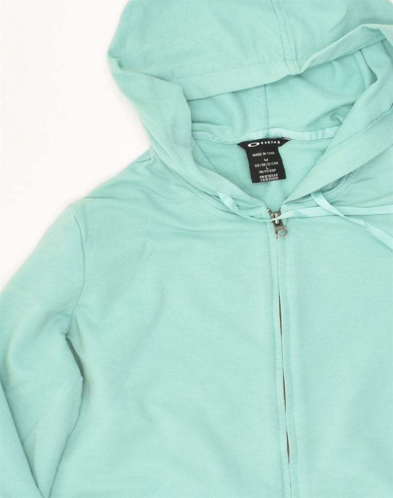 OAKLEY Womens Graphic Zip Hoodie Sweater UK 12 Medium Turquoise Cotton | Vintage Oakley | Thrift | Second-Hand Oakley | Used Clothing | Messina Hembry 