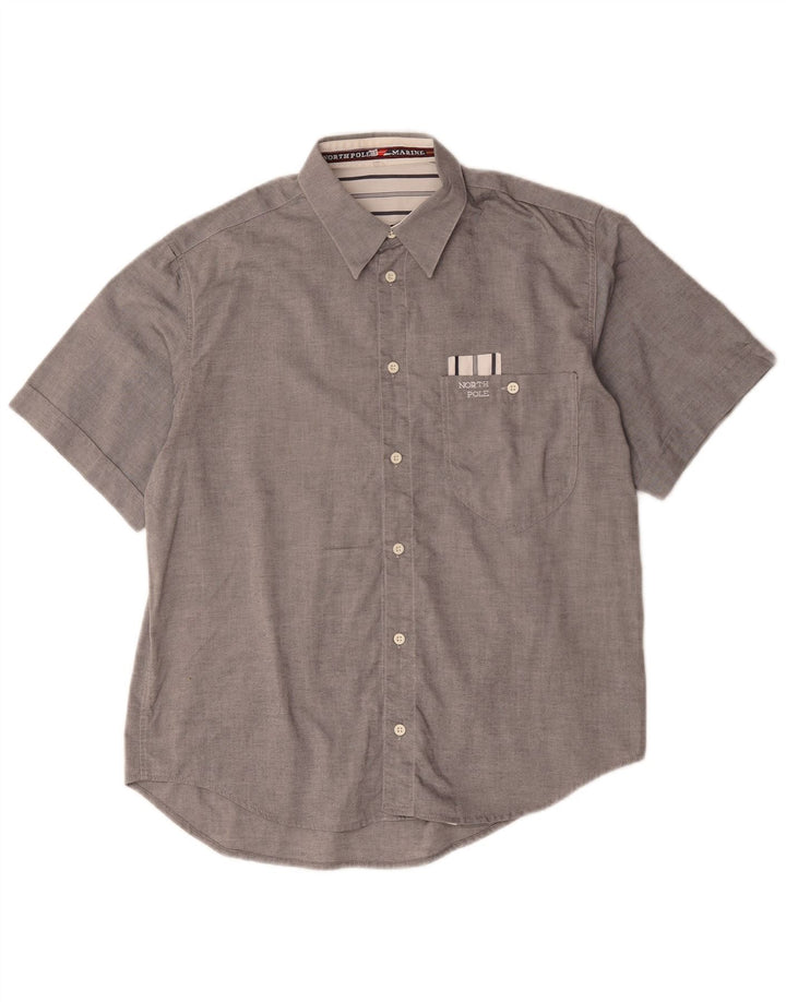 North Pole Mens Short Sleeve Shirt Small Grey Cotton