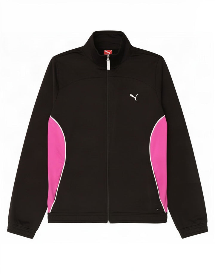 Puma Womens Tracksuit Top Jacket UK 14 Large Black Colourblock Polyester