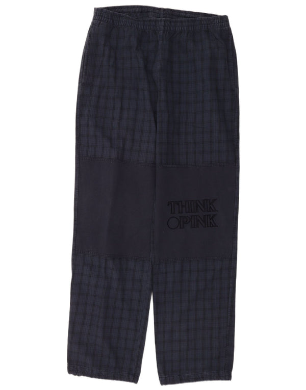 Think Pink Mens Graphic Casual Trousers XL W38 L35  Navy Blue Check Cotton