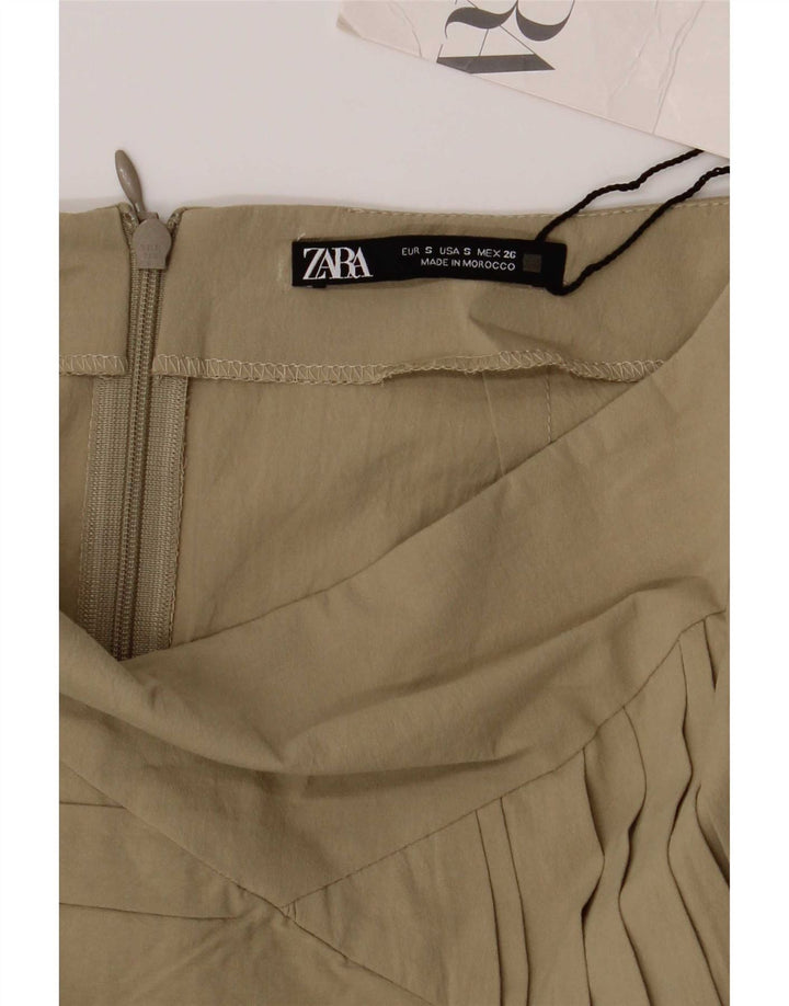 Zara Womens Mini Skirt Small W26 Khaki Cotton