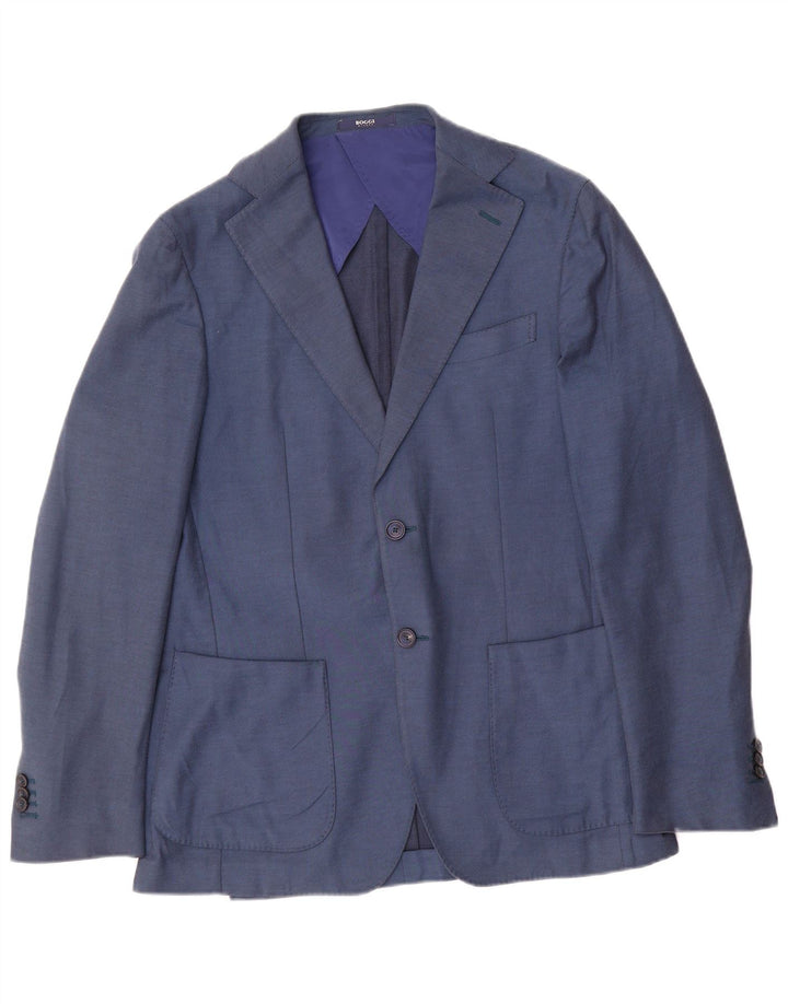 Boggi Mens 2 Button Regular Fit Blazer Jacket IT 48 Medium Blue Cotton