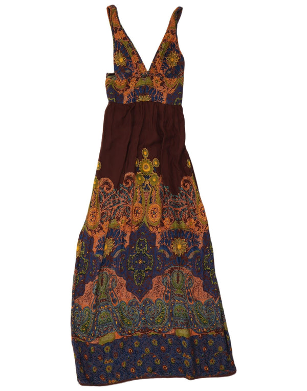 Angie Womens Sleeveless Maxi Dress UK 12 Medium Brown Paisley Rayon
