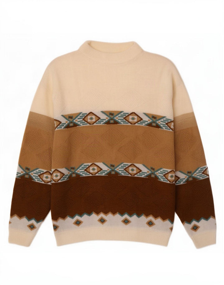 Vintage Mens Turtle Neck Jumper Sweater XL Multicoloured Geometric