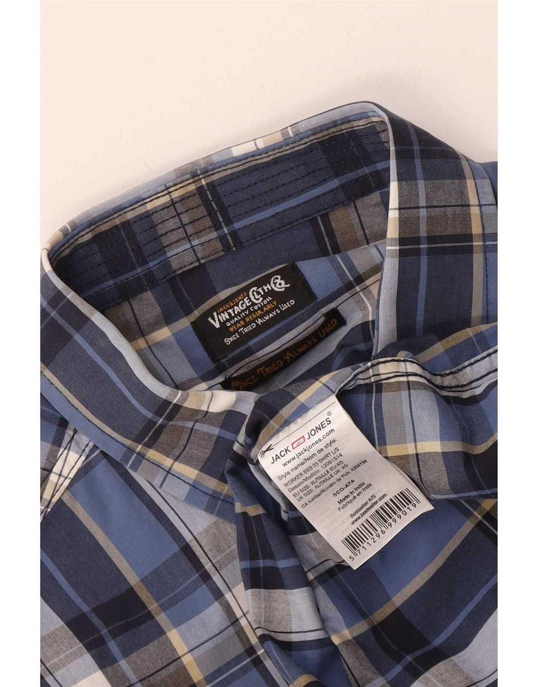 Jack & Jones Mens Shirt XL Blue Check Cotton