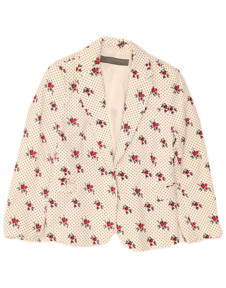 Zara Womens 1 Button Blazer Jacket UK 12 Medium White Floral Cotton