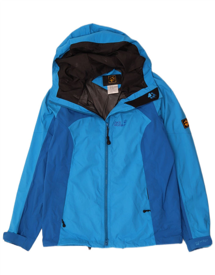 Jack Wolfskin Mens Hooded Rain Jacket UK 34 Small Blue Colourblock