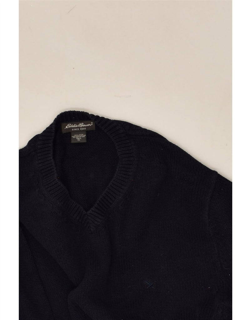 EDDIE BAUER Mens Tall V-Neck Jumper Sweater XL Navy Blue Cotton | Vintage Eddie Bauer | Thrift | Second-Hand Eddie Bauer | Used Clothing | Messina Hembry 