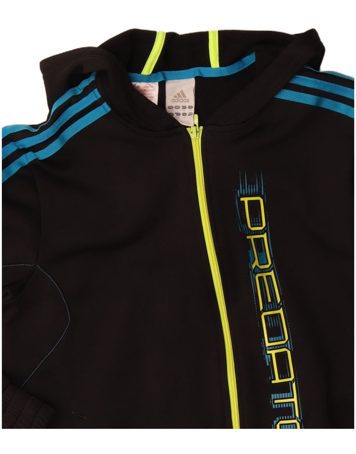 Adidas Boys Predator Graphic Zip Hoodie Sweater 13-14 Years Black Polyester