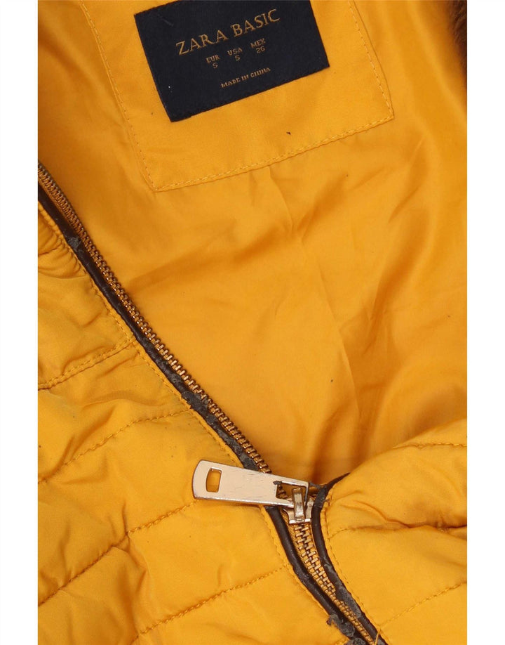 Zara Womens Crop Hooded Padded Jacket UK 10 Small Yellow Polyester