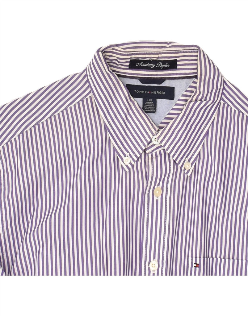 TOMMY HILFIGER Mens Shirt Large Purple Striped Cotton | Vintage Tommy Hilfiger | Thrift | Second-Hand Tommy Hilfiger | Used Clothing | Messina Hembry 