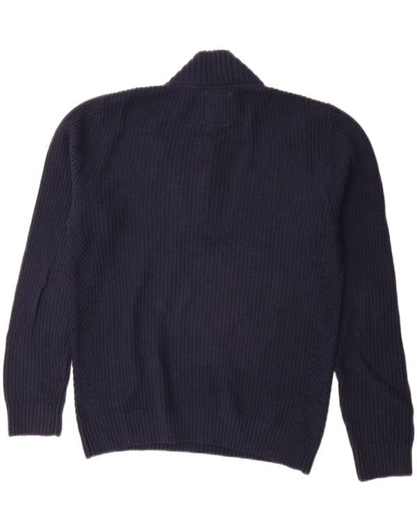 FAT FACE Mens Loose Fit Zip Neck Jumper Sweater Medium Navy Blue Cotton