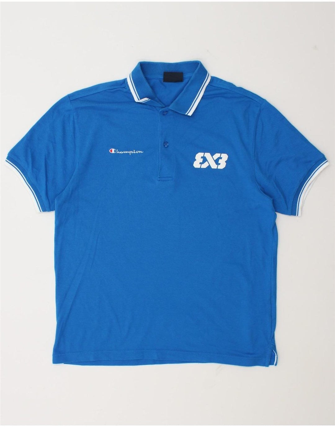 Champion Mens Graphic Polo Shirt Medium Blue Cotton