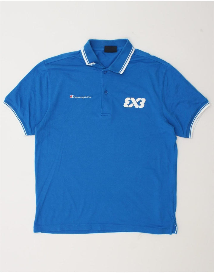 Champion Mens Graphic Polo Shirt Medium Blue Cotton