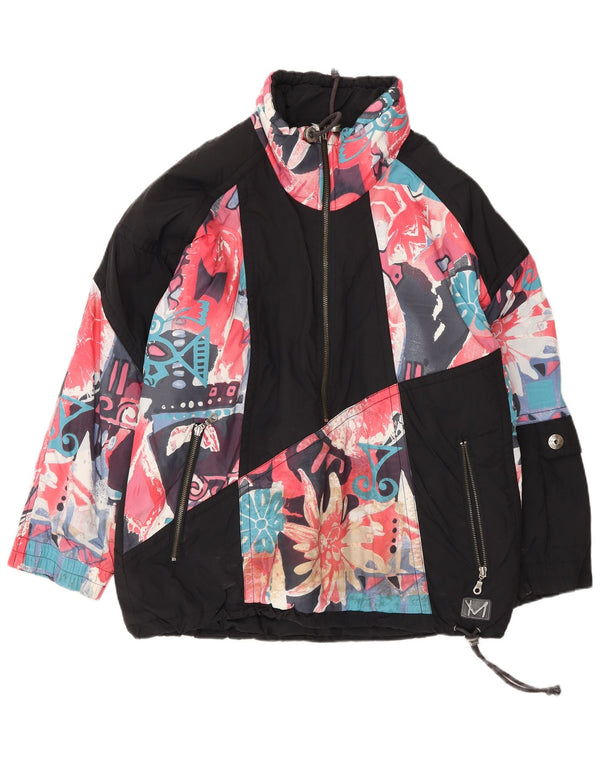 MAIER Mens Oversized Pullover Windbreaker Jacket UK 6 XS Black Floral