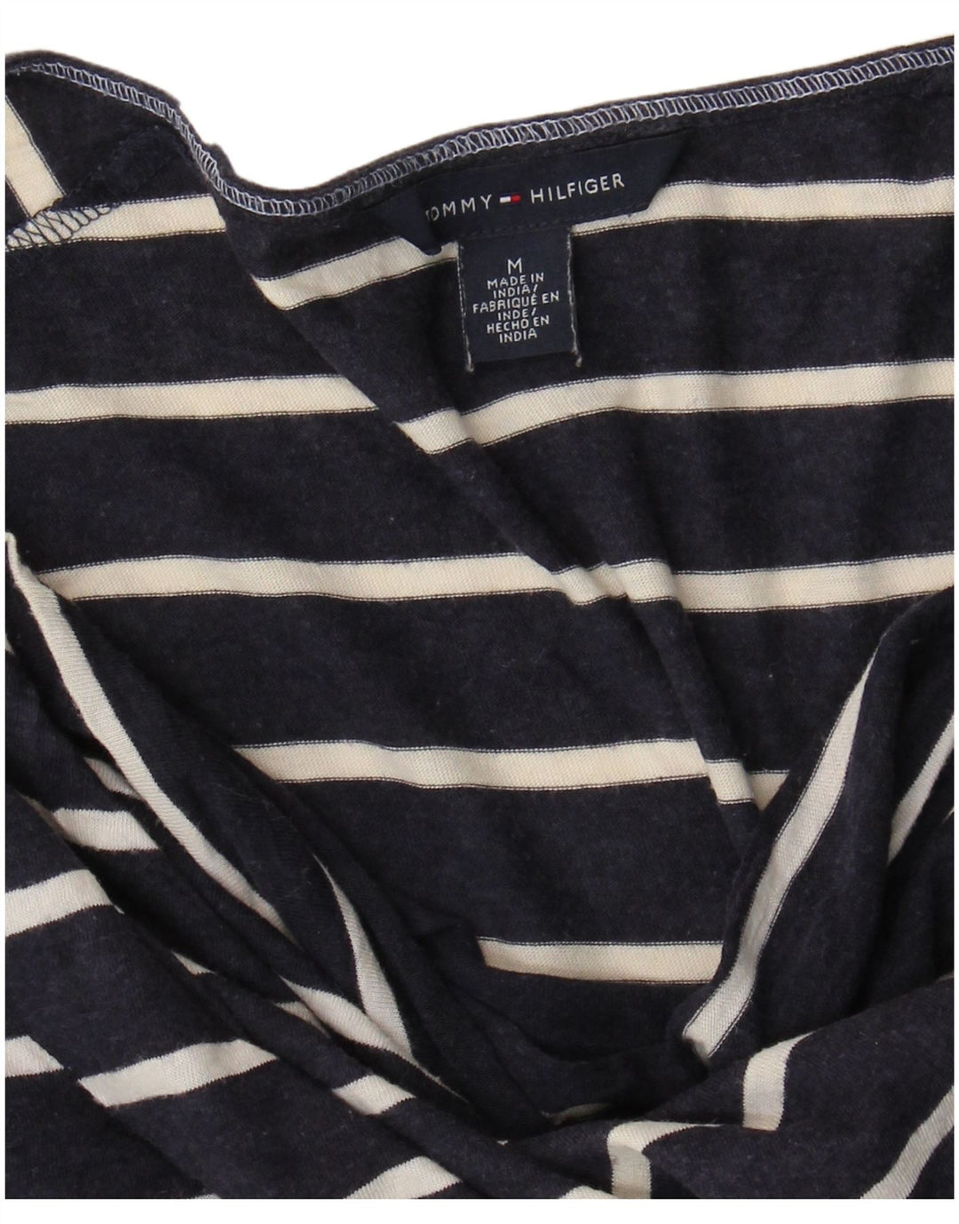TOMMY HILFIGER Womens T-Shirt Top UK 14 Medium Navy Blue Striped