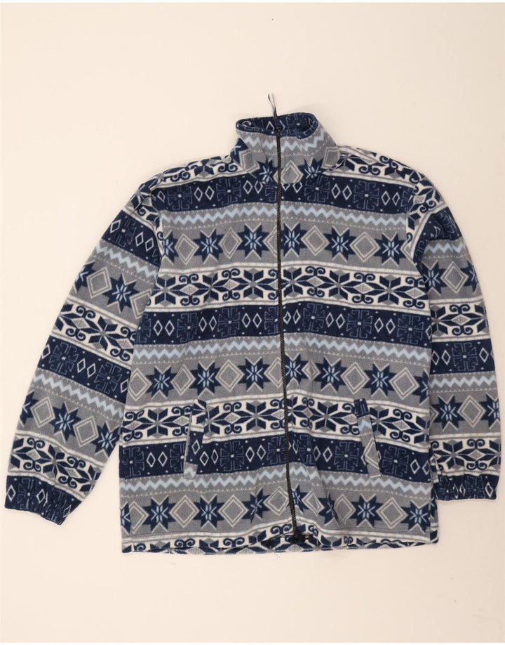 Vintage Mens Fleece Jacket UK 44 2XL Navy Blue Fair Isle Polyester