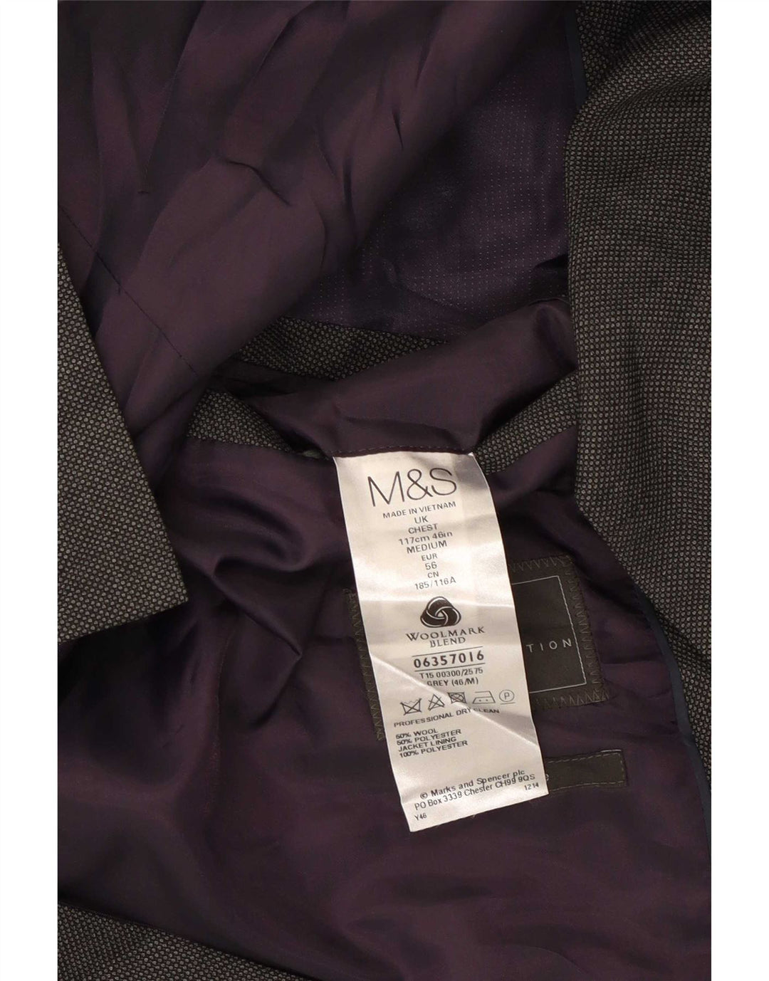 Marks & Spencer Mens 2 Button Blazer Jacket UK 46 XL Grey Wool
