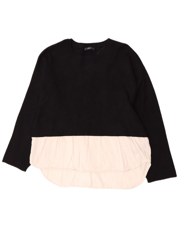 Zara Womens Boat Neck Jumper Sweater UK 14 Medium Black Colourblock