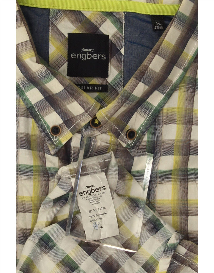 ENGBERS Mens Short Sleeve Shirt Size 43/44 XL Yellow Check Cotton Vintage Engbers and Second-Hand Engbers from Messina Hembry 
