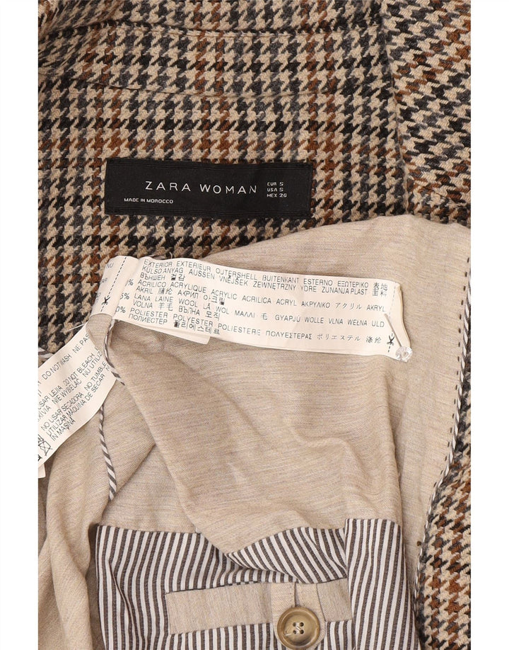 Zara Womens Double Breasted Blazer Jacket UK 10 Small Grey Houndstooth