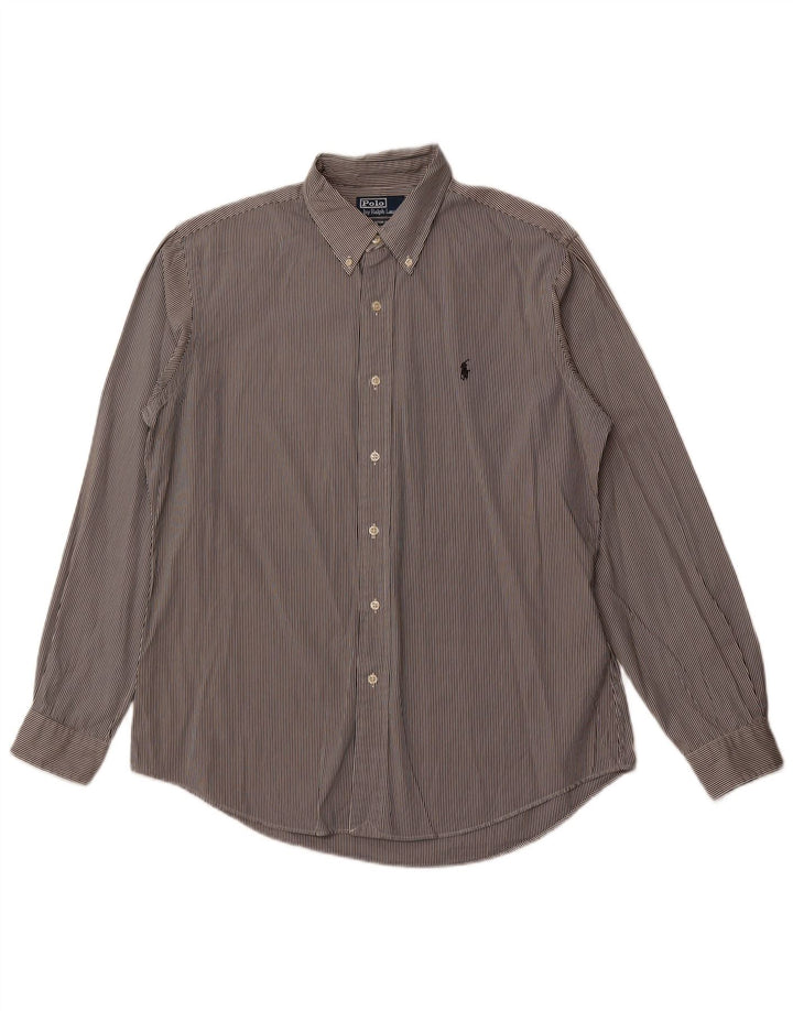 POLO RALPH LAUREN Mens Custom Fit Shirt Large Black Striped Cotton