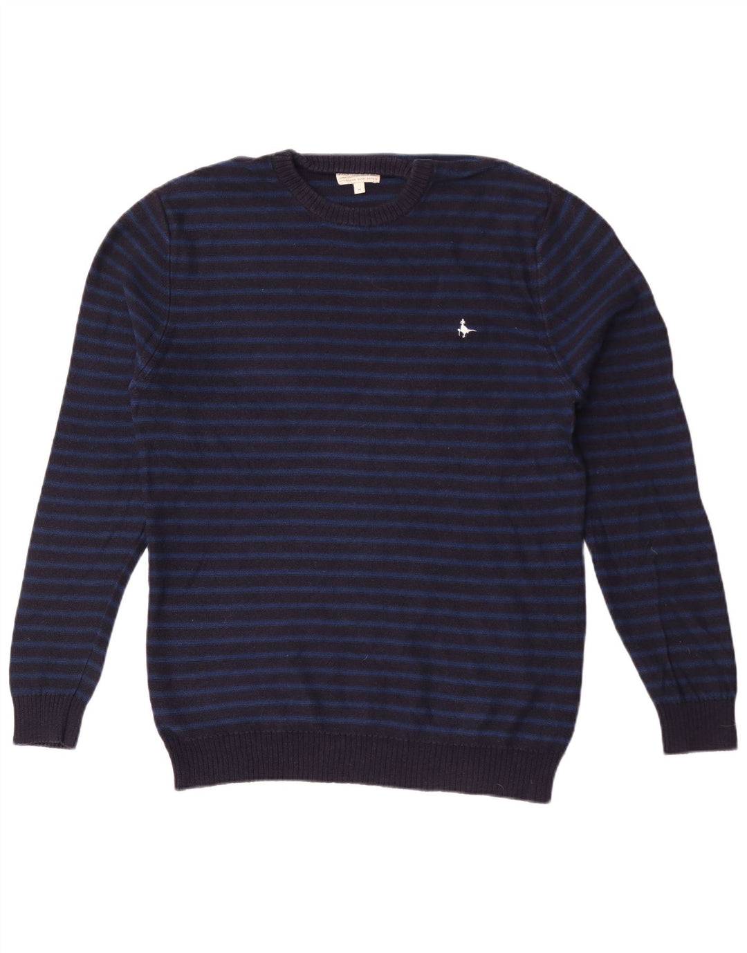 Jack Wills Mens Crew Neck Jumper Sweater Medium Navy Blue Striped Cotton