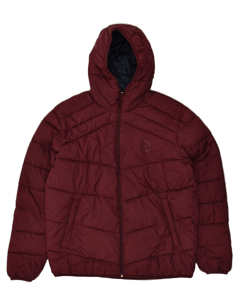 JACK & JONES Mens Hooded Padded Jacket UK 42 XL Burgundy Polyester | Vintage Jack & Jones | Thrift | Second-Hand Jack & Jones | Used Clothing | Messina Hembry 