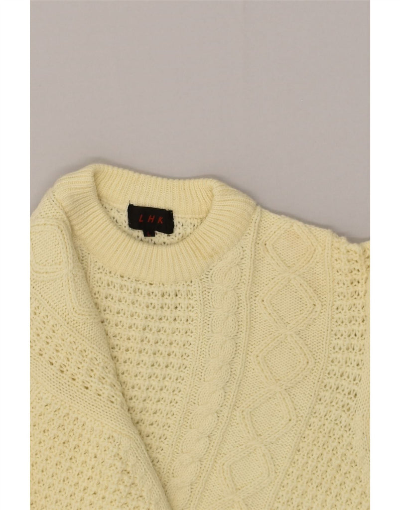 VINTAGE Mens Crew Neck Jumper Sweater Large Beige Acrylic | Vintage Vintage | Thrift | Second-Hand Vintage | Used Clothing | Messina Hembry 