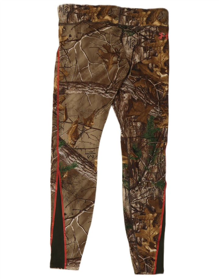 Under Armour Womens Graphic Leggings UK 14 Large Brown Camouflage