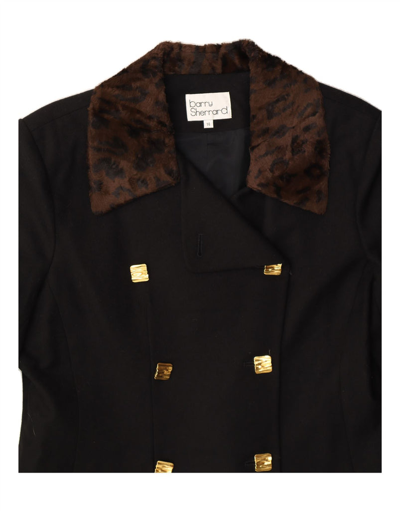 BARRY SHERRARD Womens Blazer Jacket UK 14 Medium Black Animal Print Vintage Barry Sherrard and Second-Hand Barry Sherrard from Messina Hembry 