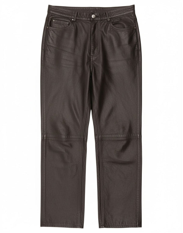 Vintage Womens Straight Leather Trousers IT 46 Large W34 L30 Black Leather