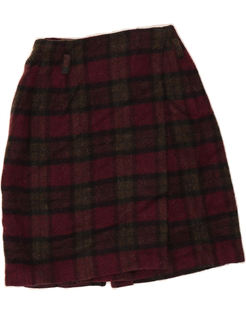 EDDIE BAUER Womens Wrap Skirt US 2 XS W24 Burgundy Check Wool Vintage Eddie Bauer and Second-Hand Eddie Bauer from Messina Hembry 