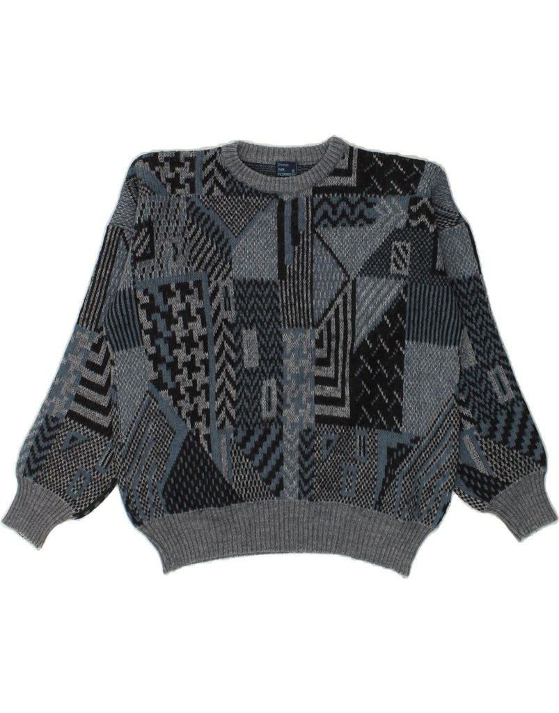 VINTAGE Mens Crew Neck Jumper Sweater Medium Grey Geometric | Vintage Vintage | Thrift | Second-Hand Vintage | Used Clothing | Messina Hembry 