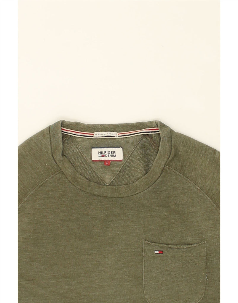 TOMMY HILFIGER Mens Sweatshirt Jumper Large Khaki | Vintage Tommy Hilfiger | Thrift | Second-Hand Tommy Hilfiger | Used Clothing | Messina Hembry 