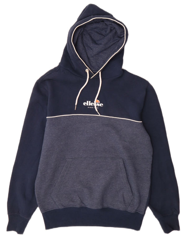 Ellesse Mens Graphic Hoodie Jumper Small Navy Blue Colourblock Cotton
