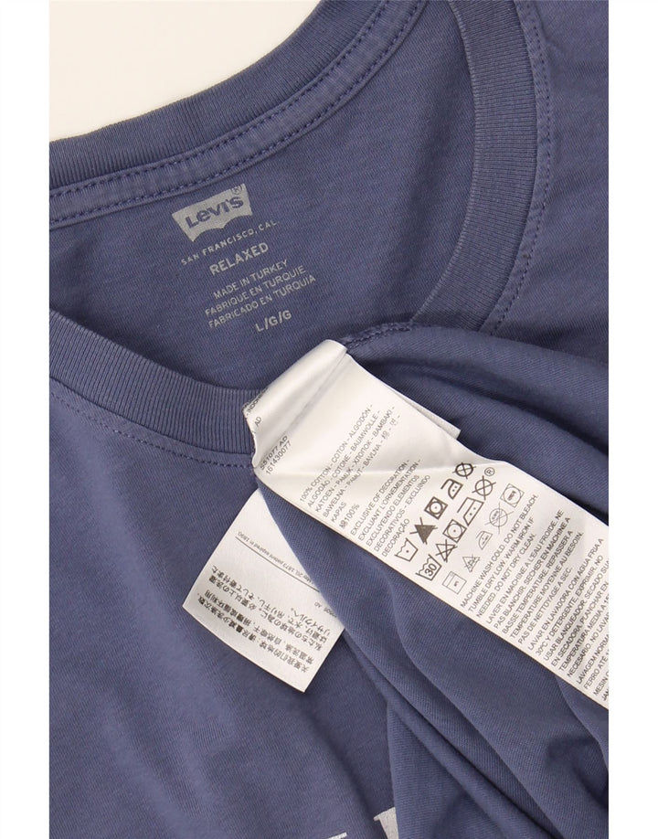 LEVI'S Mens Relaxed Fit Graphic T-Shirt Top Large Blue Cotton Vintage Levi's and Second-Hand Levi's from Messina Hembry 
