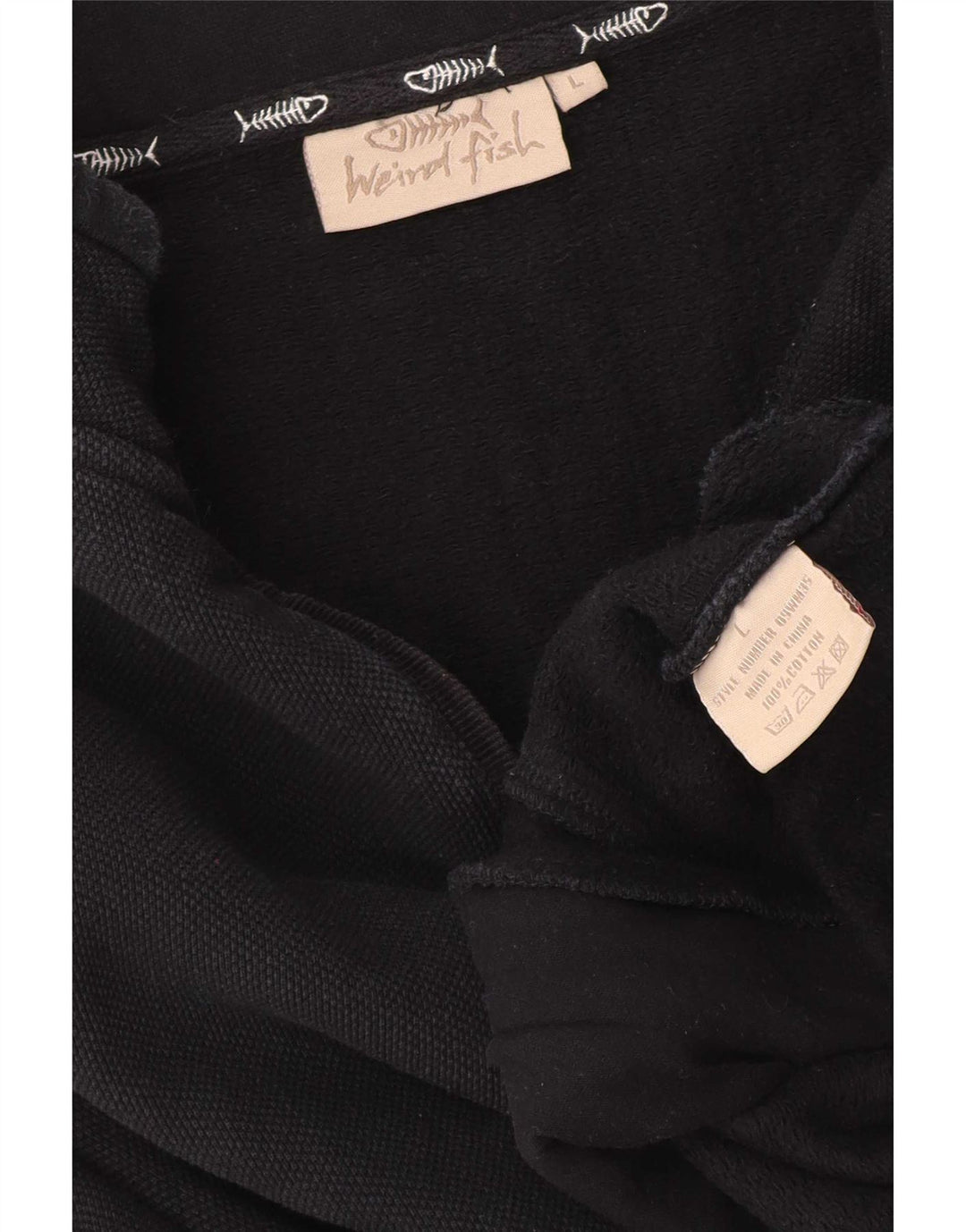 Weird Fish Mens Graphic Zip Neck Sweatshirt Jumper Large Black Cotton