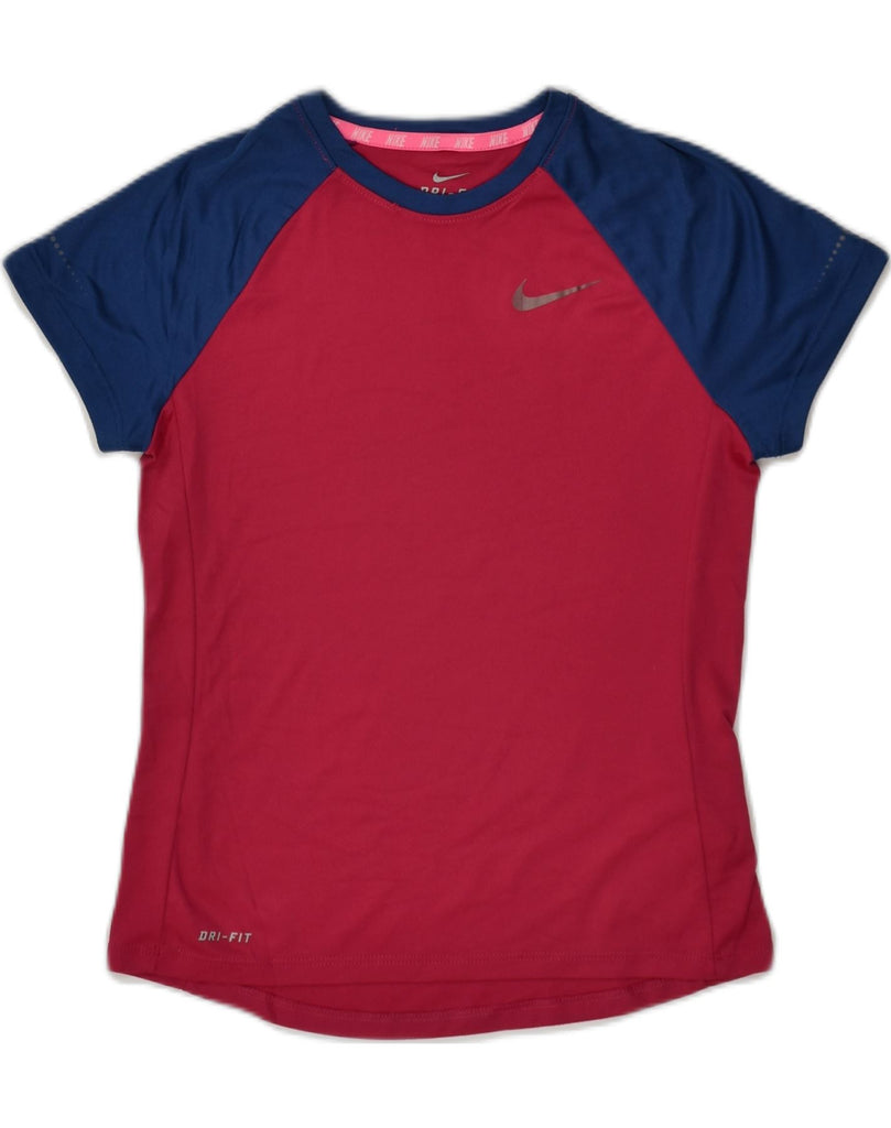 NIKE Girls Dri Fit T-Shirt Top 10-11 Years Medium Red Colourblock | Vintage Nike | Thrift | Second-Hand Nike | Used Clothing | Messina Hembry 