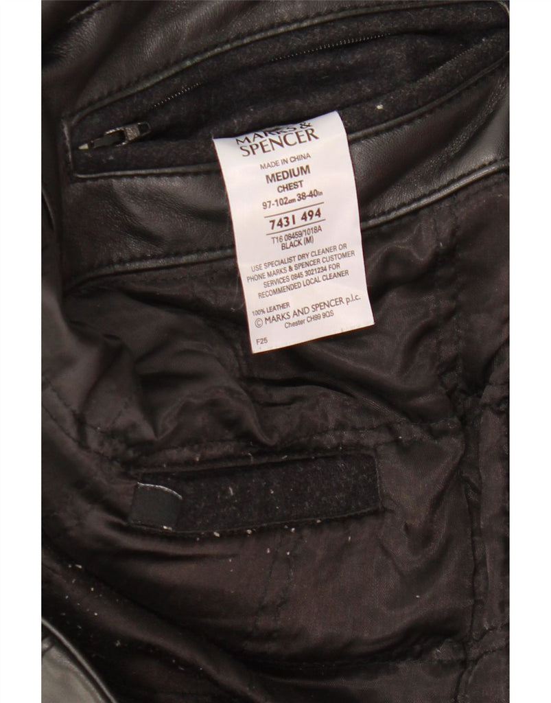 MARKS & SPENCER Mens Autograph Leather Jacket UK 38 Medium Black Leather Vintage Marks & Spencer and Second-Hand Marks & Spencer from Messina Hembry 