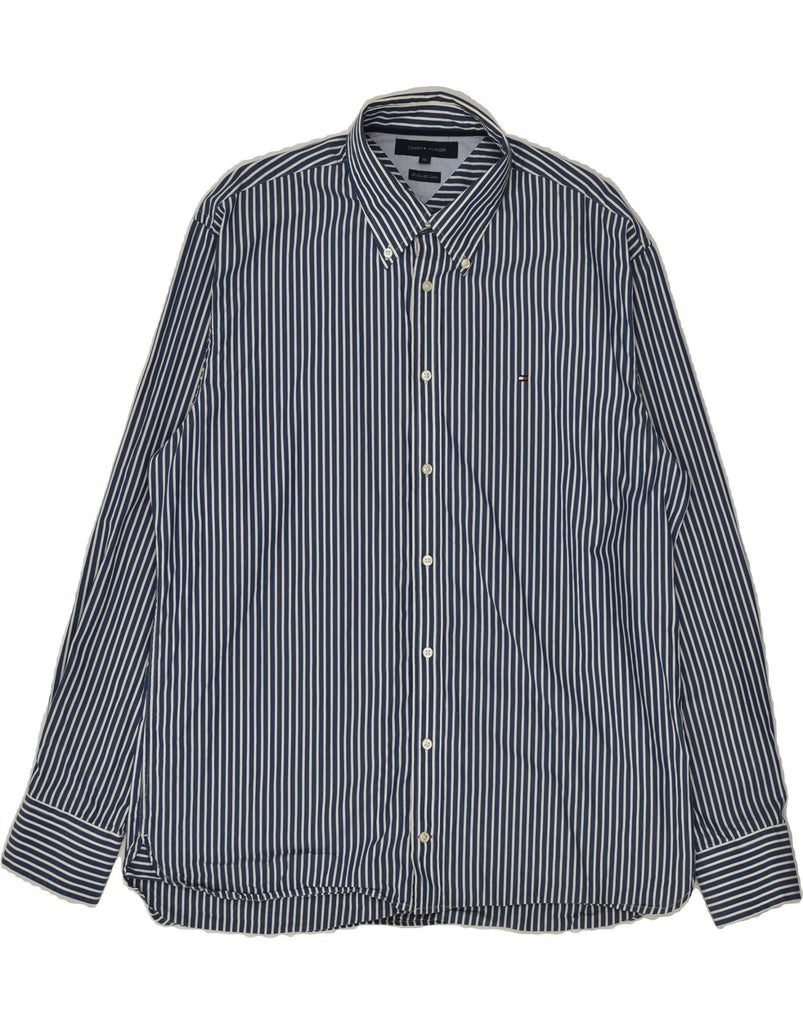 TOMMY HILFIGER Mens Shirt XL Navy Blue Pinstripe Cotton | Vintage Tommy Hilfiger | Thrift | Second-Hand Tommy Hilfiger | Used Clothing | Messina Hembry 