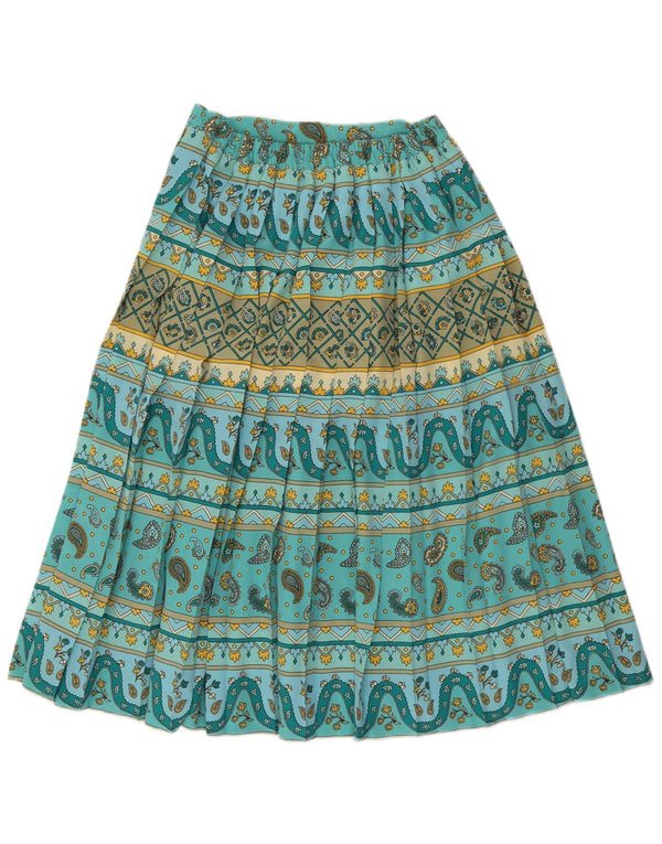 VINTAGE Womens Knife Pleated Skirt W32 Large  Turquoise Paisley Polyester