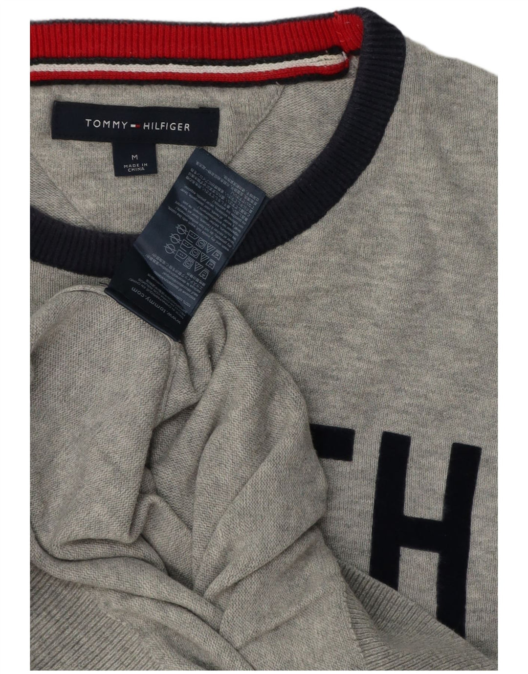 TOMMY HILFIGER Mens Crew Neck Jumper Sweater Medium Grey Colourblock