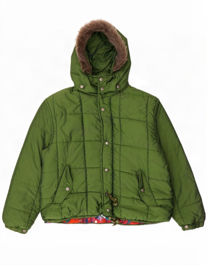 Vagabond Womens Hooded Oversized Padded Jacket UK 10 Small Green Nylon