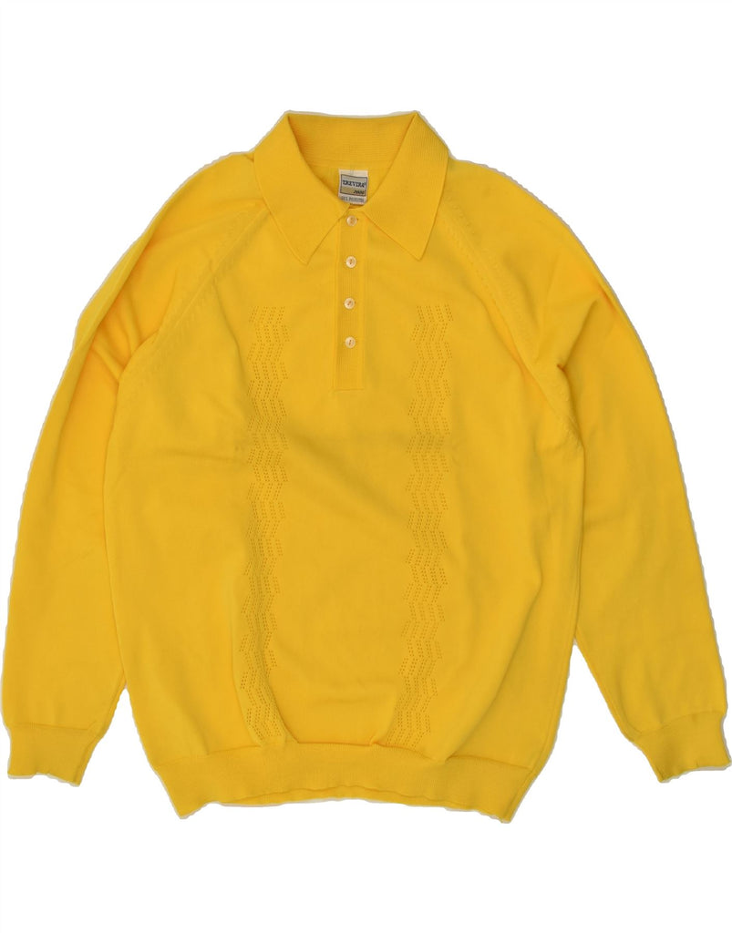 TREVIRA Mens Polo Neck Jumper Sweater Medium Yellow Polyester | Vintage Trevira | Thrift | Second-Hand Trevira | Used Clothing | Messina Hembry 